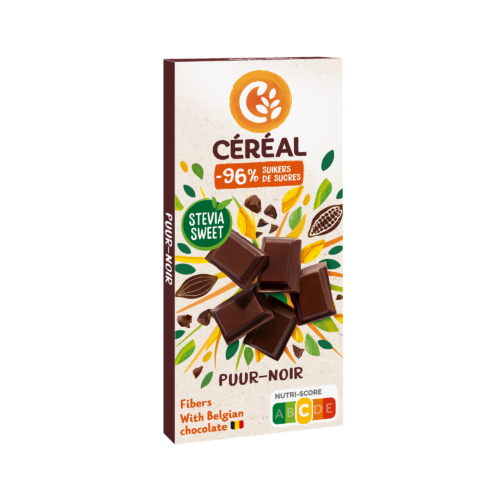 Verstenen Hong Kong Rauw Pure chocoladetablet met Stevia en 96% minder suikers van Céréal